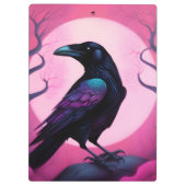 ネオンピンクの背景のカラスのスケッチ クリップボード (裏面)