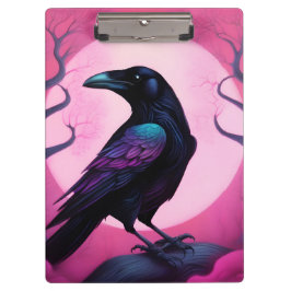 ネオンピンクの背景のカラスのスケッチ クリップボード