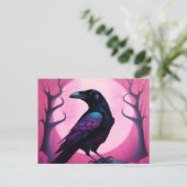 ネオンピンクの背景のカラスのスケッチ ポストカード (スタンド正面)