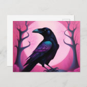 ネオンピンクの背景のカラスのスケッチ ポストカード (正面/裏面)
