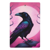 ネオンピンクの背景のカラスのスケッチ ミニクリップボード (裏面)
