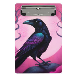 ネオンピンクの背景のカラスのスケッチ ミニクリップボード