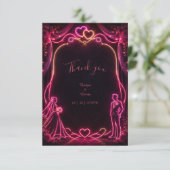 ネオンピンクの花嫁と花婿の結婚式のラブグロー サンキューカード (スタンド正面)