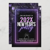 ネオンピンクの花火新年 招待状 (正面/裏面)