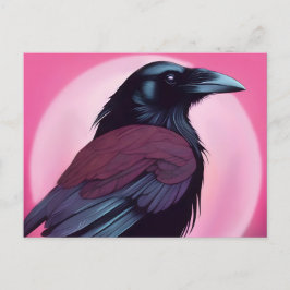 ネオンピンクの黒いカラスのスケッチ ポストカード