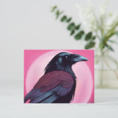 ネオンピンクの黒いカラスのスケッチ ポストカード (スタンド正面)