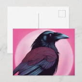 ネオンピンクの黒いカラスのスケッチ ポストカード (正面/裏面)