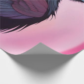 ネオンピンクの黒いカラスのスケッチ ラッピングペーパー (角)