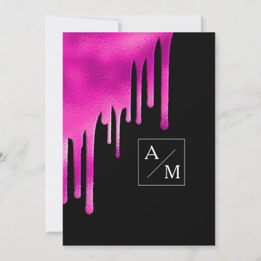 ネオンピンクの黒い水の色のグラデーションの結婚乾燥 招待状 (裏面)