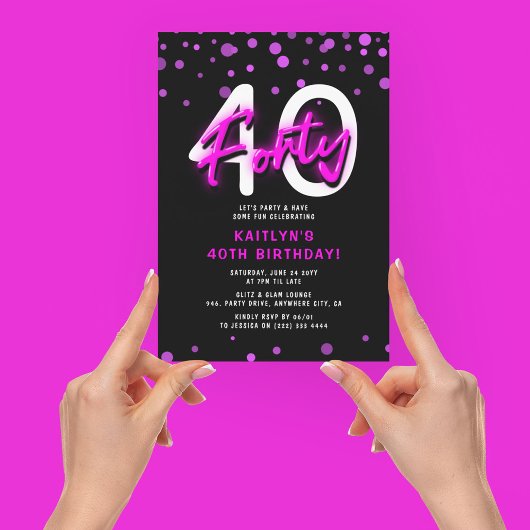 ネオンピンクの40歳の誕生日パーティー 招待状