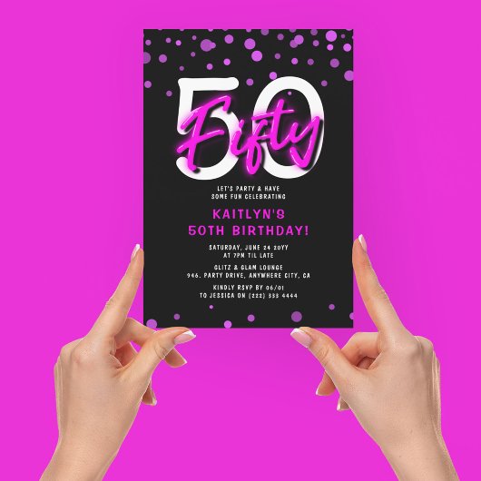 ネオンピンクの50歳の誕生日パーティー 招待状