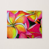 ネオンピンクのFrangipaniのプルメリアのビーチの芸術の花 ジグソーパズル (横)