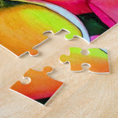 ネオンピンクのFrangipaniのプルメリアのビーチの芸術の花 ジグソーパズル (側面)