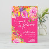 ネオンピンクはっきりしたフローラ水彩ブライダルシャワー 招待状 (スタンド正面)