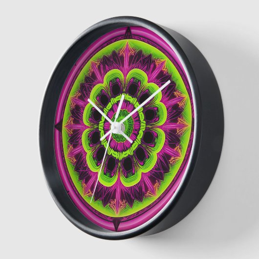 ネオンピンクアンドグリーン万華鏡のように千変万化するパターンデザイン 壁時計 (傾斜)