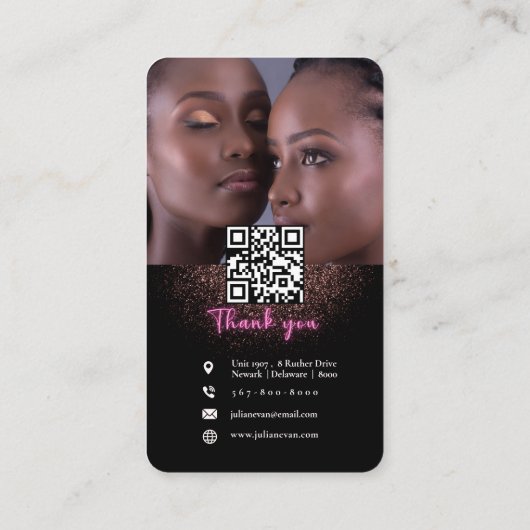 ネオンピンクインスタグラムヘアブレイディングロイヤリティカード 名刺 (裏面)