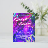 ネオンピンクエレガントレトロブラックスウィート16誕生日 ポストカード (スタンド正面)
