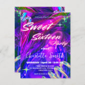 ネオンピンクエレガントレトロブラックスウィート16誕生日 ポストカード (正面/裏面)