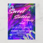 ネオンピンクエレガントレトロブラックスウィート16誕生日 ポストカード (正面)