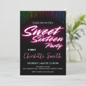 ネオンピンクエレガントレトロブラックスウィート16誕生日 招待状 (スタンド正面)