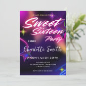 ネオンピンクエレガントレトロブラックスウィート16誕生日 招待状 (スタンド正面)