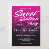ネオンピンクエレガントレトロブラックスウィート16誕生日 招待状 (正面)