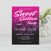 ネオンピンクエレガントレトロブラックスウィート16誕生日 招待状 (スタンド正面)