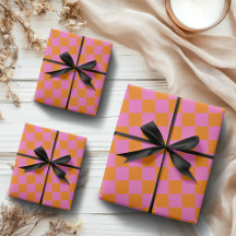 ネオンピンクオレンジチェッ市松模様にカーボードヴィンテージ