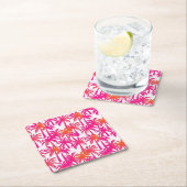 ネオンピンクオレンジパームツリーイビサ スクエアペーパーコースター (インサイチュ)