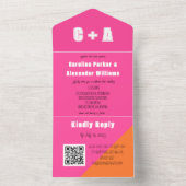 ネオンピンクオレンジモダンレトロはっきりしたエレガント オールインワン招待状 (内側)