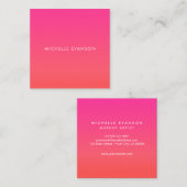 ネオンピンクカラフルオレンジ色グラデーションかわいい スクエア名刺 (正面/裏面)