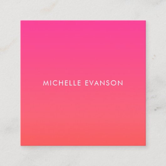 ネオンピンクカラフルオレンジ色グラデーションかわいい スクエア名刺 (正面)