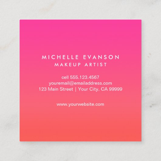 ネオンピンクカラフルオレンジ色グラデーションかわいい スクエア名刺 (裏面)