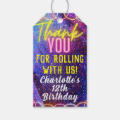 ネオンピンクガールズローラースケートで滑るパーティーありがとう ギフトタグ (正面)