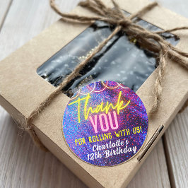 ネオンピンクガールズローラースケートで滑るパーティーありがとう ラウンドシール