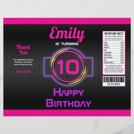 ネオンピンクガール誕生日パーティーチップバッグラッパー チラシ (正面)