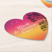 ネオンピンクグラデーショントロピカルツリーサンセットビーチ ペーパーコースター (アングル)