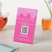 ネオンピンクグリッターの乾燥はデジタルQR価格を構成 台座サイン (インサイチュ)