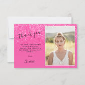 ネオンピンクグリッターグラデーショントレンディー写真Sweet 16 サンキューカード (正面)