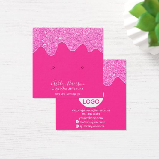 ネオンピンクグリッタードリップスタッドイヤリングディスプレイ (デスク)