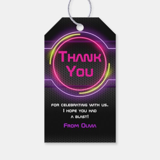 ネオンピンクグローインダークパーティーフェイバーラベル ギフトタグ (正面)