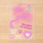 ネオンピンクグローパーティー誕生日 アクリル招待状 (正面)