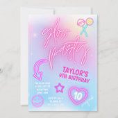 ネオンピンクグローパーティー誕生日 招待状 (正面)