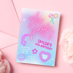 ネオンピンクグローパーティー誕生日 招待状