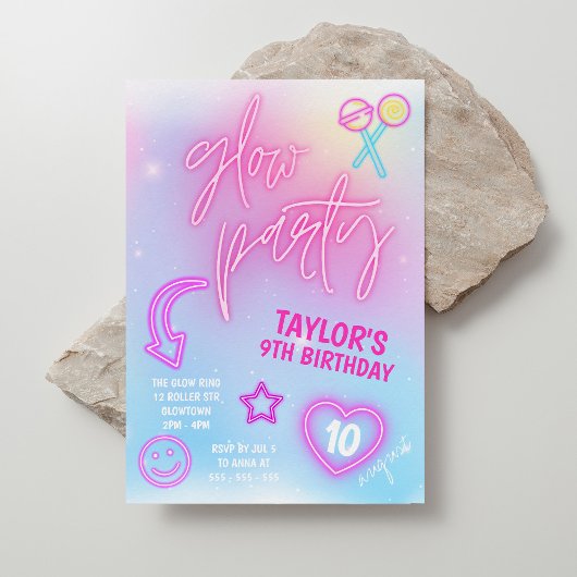 ネオンピンクグローパーティー誕生日 招待状