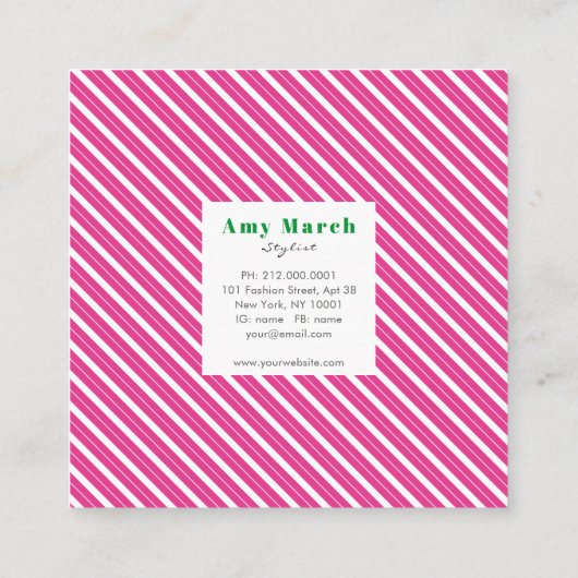 ネオンピンクストライプトレンディースクエアビジネスカード スクエア名刺 (裏面)