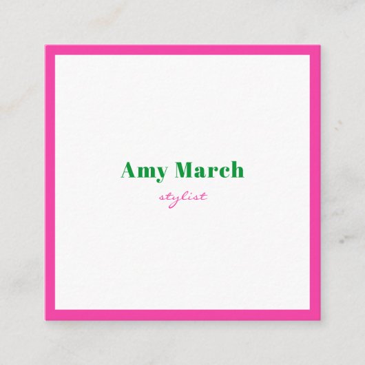 ネオンピンクストライプトレンディースクエアビジネスカード スクエア名刺 (正面)