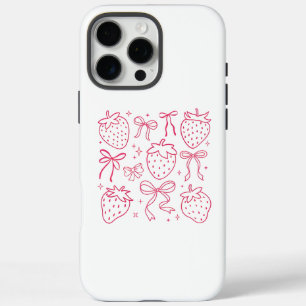 ネオンピンクストロベリーアンドボウかわいいデザイン iPhone 16 PRO MAXケース