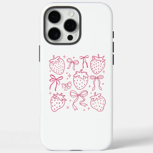 ネオンピンクストロベリーアンドボウかわいいデザイン Case-Mate iPhoneケース (裏面)