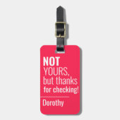 ネオンピンクタイポグラフィおもしろいバッグ名アドレス ラゲッジタグ (正面縦)